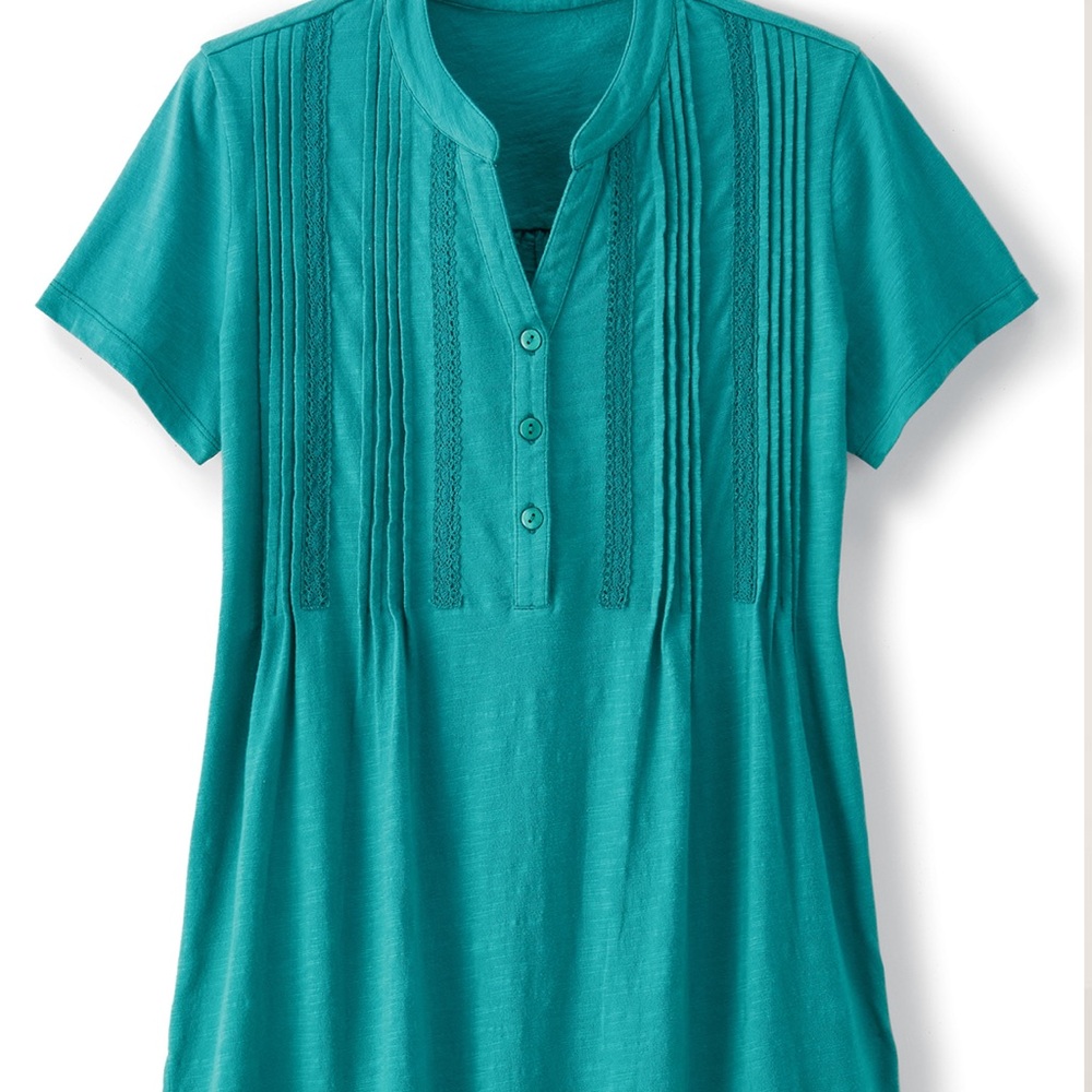 Soft Surroundings Teal Button-Front Tunic - Picture 3 of 6